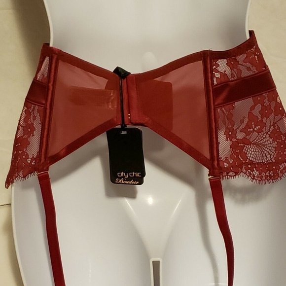 City Chic Clementine Lace Garter Belt in Red XS/14 - Picture 5 of 12